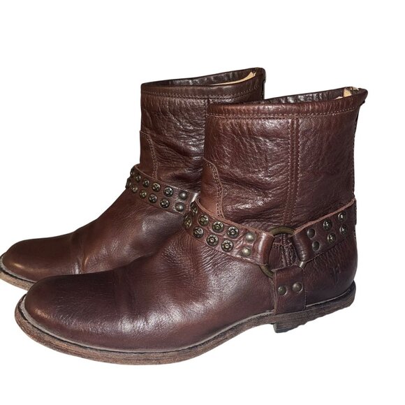 Fyre Womens Boots Size 9 Brown Phillip Harness Studded Ankle Leather Casual - Picture 15 of 15